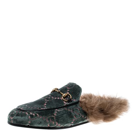 gucci green mules|Gucci velvet mules with fur.